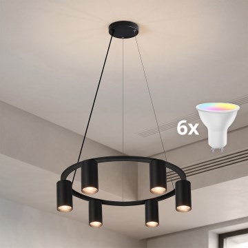 BRILAGI - LED RGBW dimeriuojama pakabinama liustra ant kabelio SELE 6xGU10/6,5W/230V 2700-6500K juoda + nuotolinis valdymas