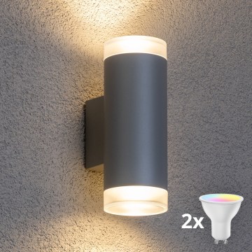 Brilagi - LED RGBW dimeriuojamas lauko sieninis šviestuvas MATERA 2xGU10/4,8W/230V 3000K IP54 pilkas + nuotolinis valdymas