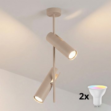 BRILAGI - LED RGBW dimeriuojamas lubinis šviestuvas ant stiebo BRANCH 2xGU10/6,5W/230V 2700-6500K smėlio spalvos