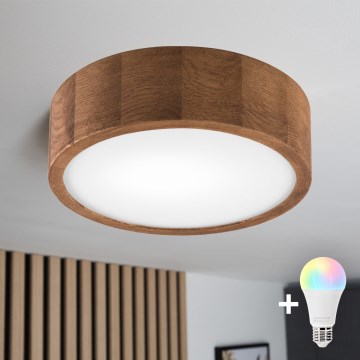 Brilagi - LED RGBW dimeriuojamas lubinis šviestuvas CARVALHO 1xE27/9W/230V 2700-6500K Wi-Fi ąžuolas, skersmuo 27,5 cm