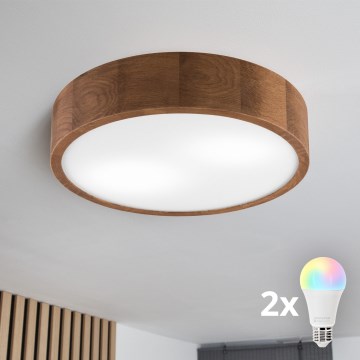 Brilagi - LED RGBW dimeriuojamas lubinis šviestuvas CARVALHO 2xE27/9W/230V 2700-6500K Wi-Fi ąžuolas skersmuo 37,5 cm