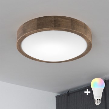 Brilagi - LED RGBW dimeriuojamas lubinis šviestuvas CARVALHO SLIM 1xE27/9W/230V 2700-6500K Wi-Fi ąžuolas skersmuo 27 cm