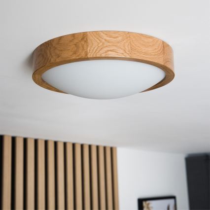 Brilagi - LED RGBW dimeriuojamas lubinis šviestuvas CARVALHO SLIM 1xE27/9W/230V 2700-6500K Wi-Fi ąžuolas skersmuo 27 cm