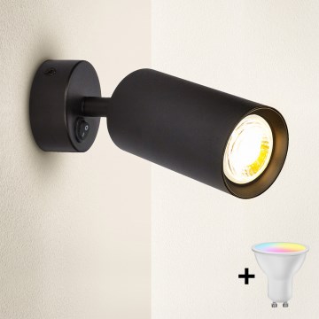 Brilagi - LED RGBW dimeriuojamas sieninis taškinis šviestuvas su jungikliu SELE 1xGU10/4,8W/230V 3000K juodas + nuotolinis valdymas