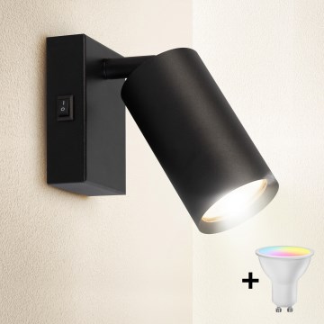 Brilagi - LED RGBW dimeriuojamas sieninis taškinis šviestuvas su jungikliu SELE 1xGU10/4,8W/230V 3000K juodas + nuotolinis valdymas