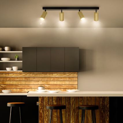 Brilagi - LED RGBW Pritemdomas taškinis šviestuvas SELE GOLDEN 4xGU10/4,8W/230V 3000K juoda/auksinė + nuotolinis valdymas