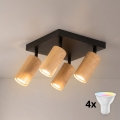 BRILAGI - LED RGBW dimeriuojamas taškinis šviestuvas SELE SQUARE 4xGU10/6,5W/230V 2700-6500K juoda/ąžuolo dekoras