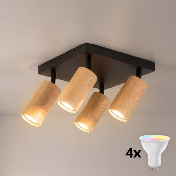 BRILAGI - LED RGBW dimeriuojamas taškinis šviestuvas SELE SQUARE 4xGU10/6,5W/230V 2700-6500K juoda/ąžuolo dekoras