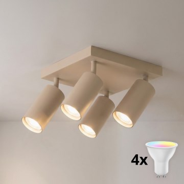 BRILAGI - LED RGBW dimeriuojamas taškinis šviestuvas SELE SQUARE 4xGU10/6,5W/230V 2700-6500K smėlio spalvos