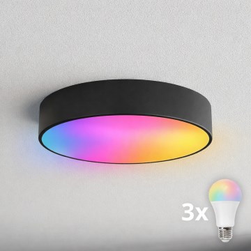 BRILAGI - LED RGBW dimeriuojamas vonios kambario lubinis šviestuvas CLARE 3xE27/12W/230V 2700-6500K skersmuo 40 cm IP54 juodas