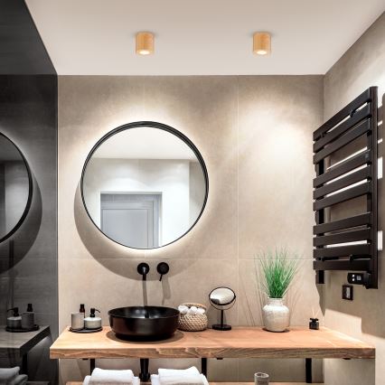 Brilagi - LED RGBW reguliuojamas vonios kambario šviestuvas MIA 1xGU10/4,8W/230V 3000K 84x80 mm ąžuolo dekoras IP44 + nuotolinis valdymas