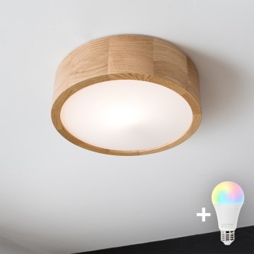 Brilagi - LED RGBW pritemdomas lubinis šviestuvas CARVALHO 1xE27/9W/230V 2700-6500K Wi-Fi ąžuolas skers. 27,5 cm
