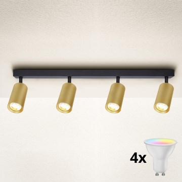 Brilagi - LED RGBW Pritemdomas taškinis šviestuvas SELE GOLDEN 4xGU10/4,8W/230V 3000K juoda/auksinė + nuotolinis valdymas