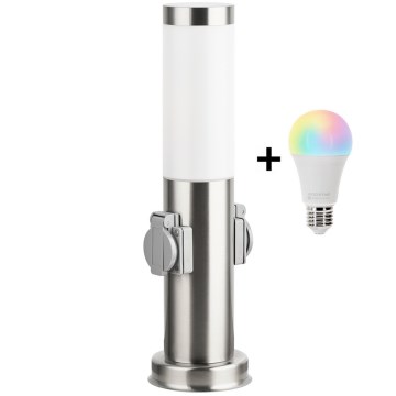 Brilagi - LED RGBW reguliuojama lauko lempa su 2 elektros lizdais 1xE27/15W/230V 2700-6500K IP44 40 cm matinis chromas