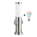 Brilagi - LED RGBW reguliuojama lauko lempa su 2 elektros lizdais 1xE27/9W/230V 2700-6500K IP44 40 cm matinis chromas