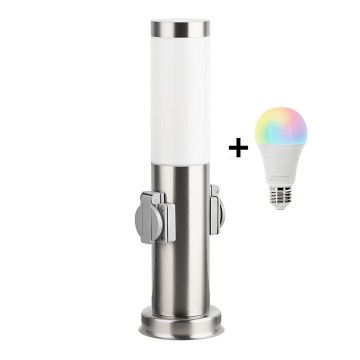 Brilagi - LED RGBW reguliuojama lauko lempa su 2 elektros lizdais 1xE27/9W/230V 2700-6500K IP44 40 cm matinis chromas