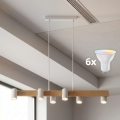 BRILAGI - LED RGBW reguliuojama liustra ant laido SELE 6xGU10/6,5W/230V 2700-6500K balta/ąžuolo dekoras + nuotolinis valdymas