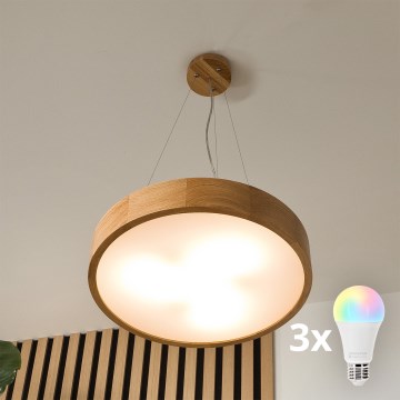 Brilagi - LED RGBW reguliuojamas pakabinamas liustras ant laido CARVALHO 3xE27/9W/230V 2700-6500K Wi-Fi ąžuolas, skersmuo 47,5 cm