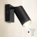 Brilagi - LED RGBW reguliuojamas sieninis taškinis šviestuvas su jungikliu SELE 1xGU10/4,8W/230V 3000K juodas/auksinis + nuotolinis valdymas