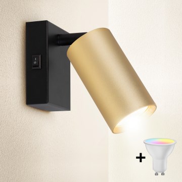 Brilagi - LED RGBW reguliuojamas sieninis taškinis šviestuvas su jungikliu SELE 1xGU10/4,8W/230V 3000K juodas/auksinis + su nuotolinio valdymo pultu