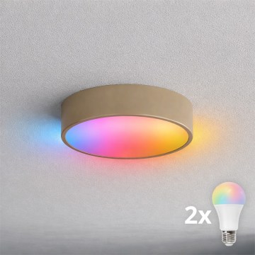 BRILAGI - LED RGBW reguliuojamas vonios kambario lubinis šviestuvas CLARE 2xE27/12W/230V 2700–6500K Ø 30 cm IP54 smėlio spalvos