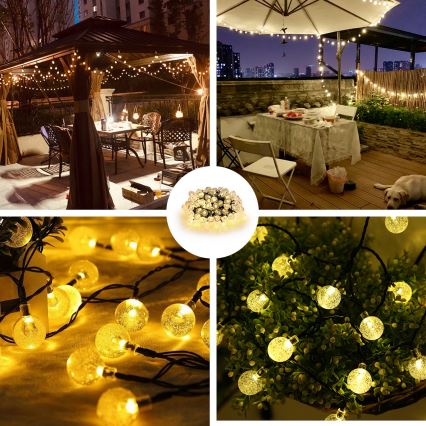 BRILAGI - LED saulės dekoratyvinė girlianda BUBBLE 300xLED/8 funkcijų 30m IP65 šiltai balta 500 mAh
