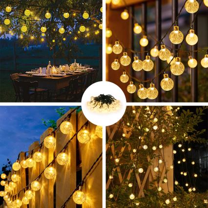 Brilagi - LED Saulės Dekoratyvinė girlianda BUBBLE 50xLED/8 funkcijos 7m IP65 šilta balta 600 mAh