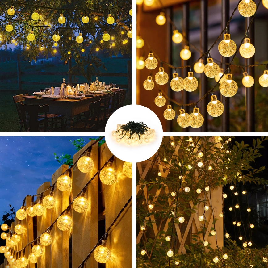 Brilagi - LED Saulės Dekoratyvinė girlianda BUBBLE 50xLED/8 funkcijos 7m IP65 šilta balta 600 mAh