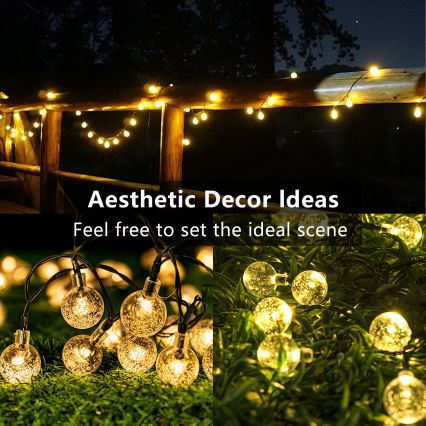 Brilagi - LED Saulės Dekoratyvinė girlianda BUBBLE 50xLED/8 funkcijos 7m IP65 šilta balta 600 mAh
