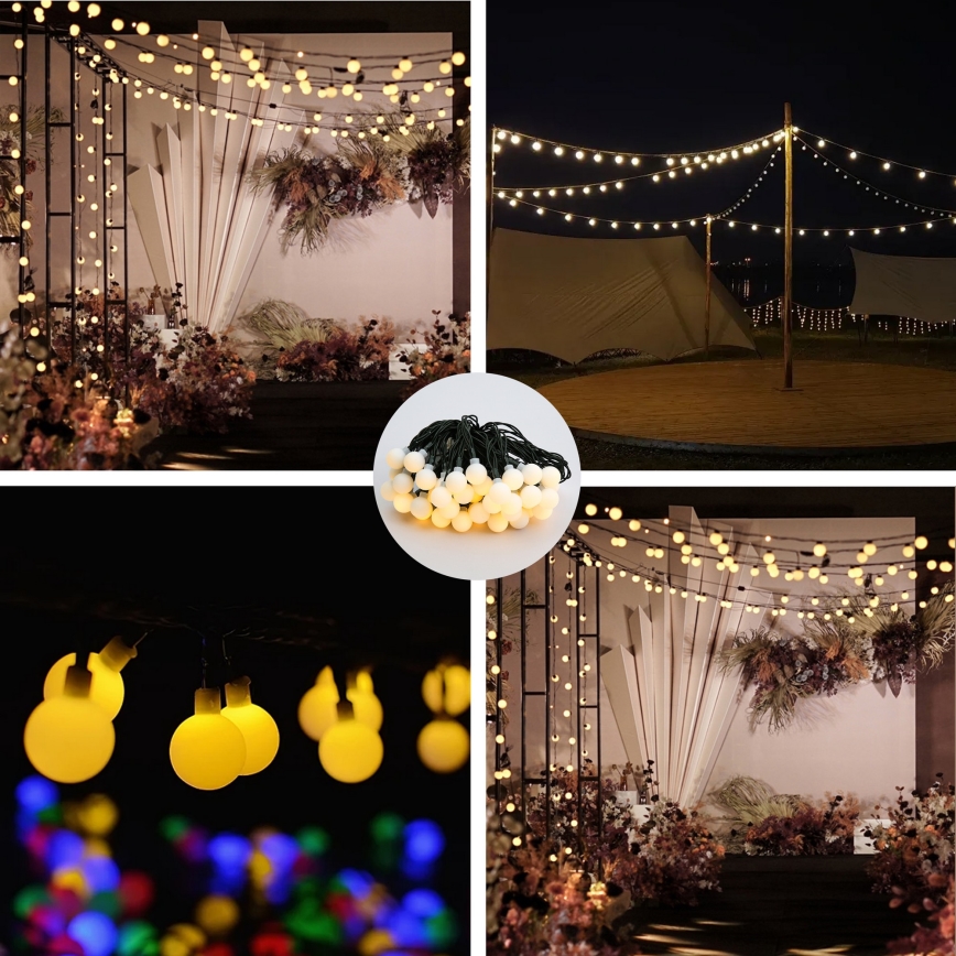 Brilagi - LED Saulės Dekoratyvinė girlianda BUBBLE 50xLED/8 funkcijos 7m IP65 šilta balta 600 mAh
