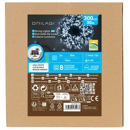 BRILAGI - LED saulės kalėdinė girlianda 300 LED/8 funkcijų 32 m 1200 mAh IP65 šaltai balta