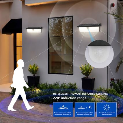 Brilagi - LED Saulės sieninis šviestuvas su jutikliu SUN RAY LED/6W/3,7V 2200 mAh IP44