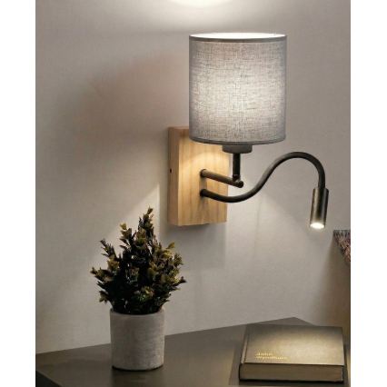 Brilagi - Lanksčioji LED sieninė lempa NUBILA WOOD 1xE27/25W/230V + LED/3W ąžuolas/juoda/šviesiai pilka