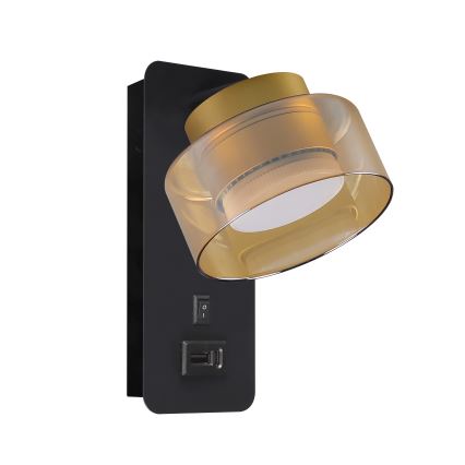 Brilagi - LED Sieninė lempa su USB jungtimi AURA LUX 1xGX53/30W/230V juoda/auksinė