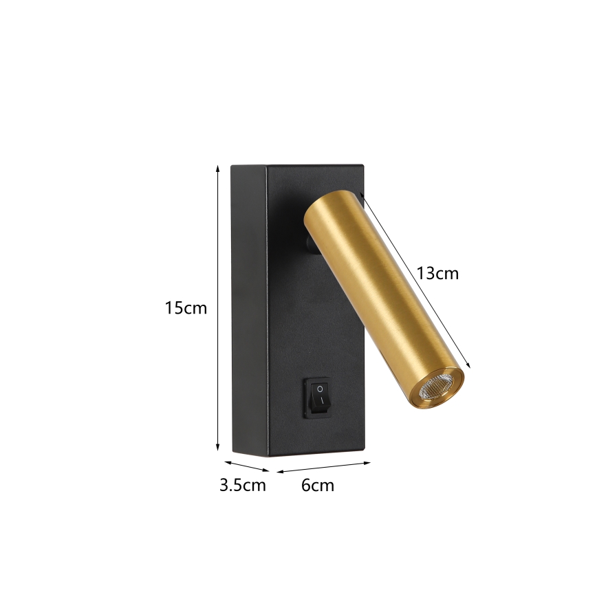 Brilagi - LED sieninis akcentinis šviestuvas MAYA LED/3W/230V 4000K juoda/auksas