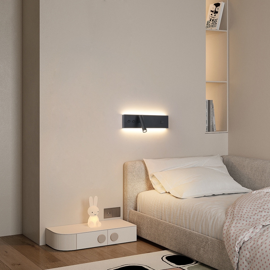 Brilagi - LED sieninis taškinis šviestuvas NOCTIS su USB prievadu LED/3W/230V + LED/9W, juodas