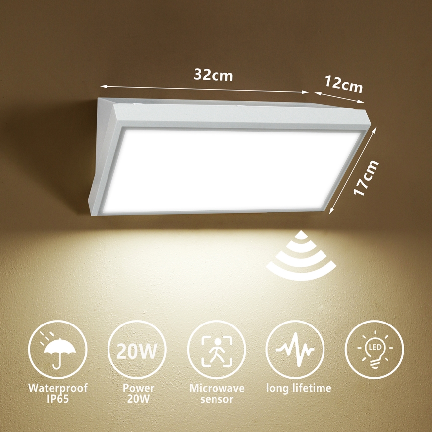 Brilagi - LED Lauko sieninis šviestuvas su jutikliu TRIANGLE LED/20W/230V balta IP65