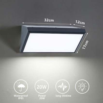 Brilagi - LED sieninis lauko šviestuvas TRIANGLE LED/20W/230V antracitas IP65
