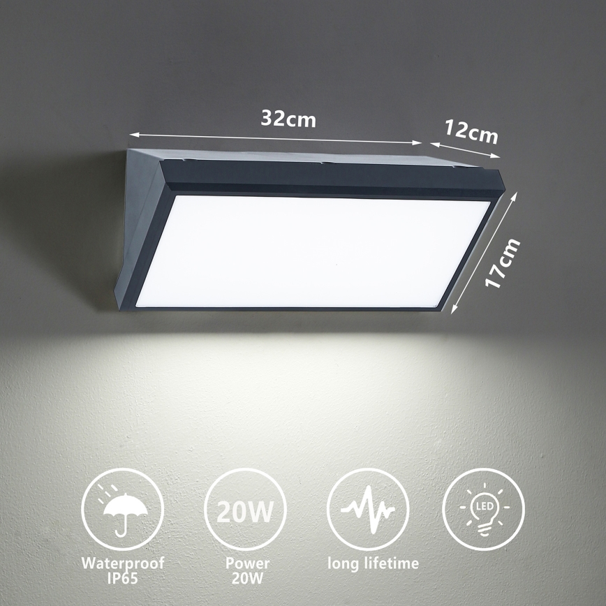 Brilagi - LED sieninis lauko šviestuvas TRIANGLE LED/20W/230V antracitas IP65