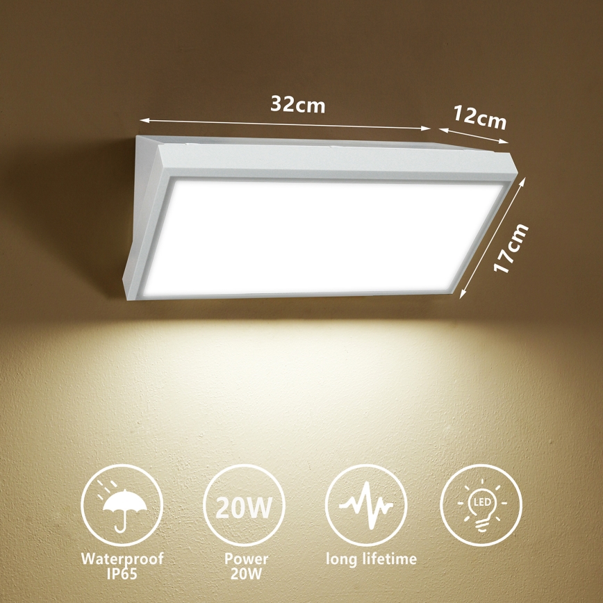 Brilagi - LED sieninis lauko šviestuvas TRIANGLE LED/20W/230V balta IP65