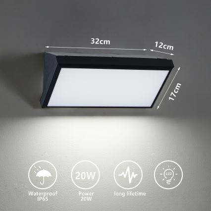 Brilagi - LED sieninis lauko šviestuvas TRIANGLE LED/20W/230V 3000/4000/6500K juoda IP65