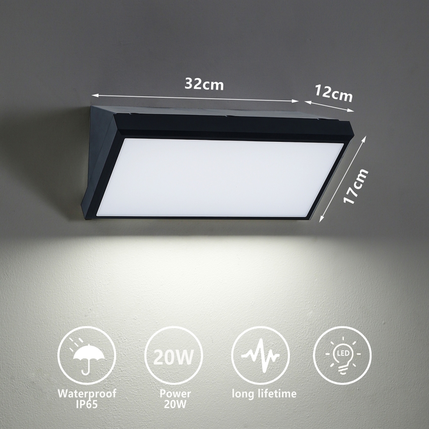 Brilagi - LED sieninis lauko šviestuvas TRIANGLE LED/20W/230V 3000/4000/6500K juoda IP65