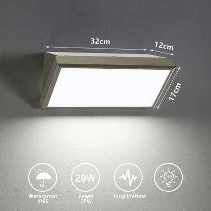 Brilagi - LED sieninis lauko šviestuvas TRIANGLE LED/20W/230V pilka IP65