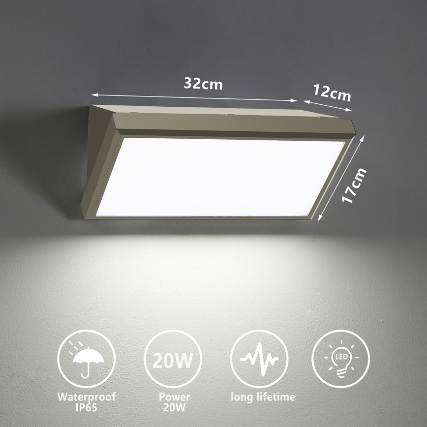 Brilagi - LED sieninis lauko šviestuvas TRIANGLE LED/20W/230V pilka IP65