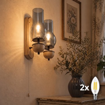 BRILAGI - LED Sieninis šviestuvas COTTAGE 2xE14/40W/230V ąžuolas/dūminė pilka