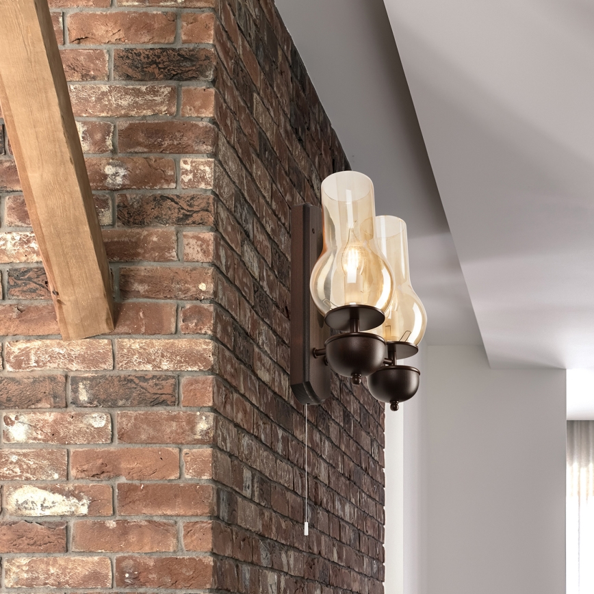 Brilagi - LED Sieninis šviestuvas COTTAGE 2xE14/40W/230V bukas/ruda