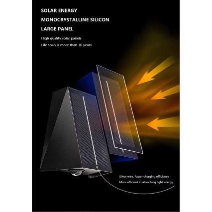 Brilagi - LED sieninis šviestuvas, įkraunamas saulės energija PYRAMID LED/2W/3,2V 1300 mAh IP54
