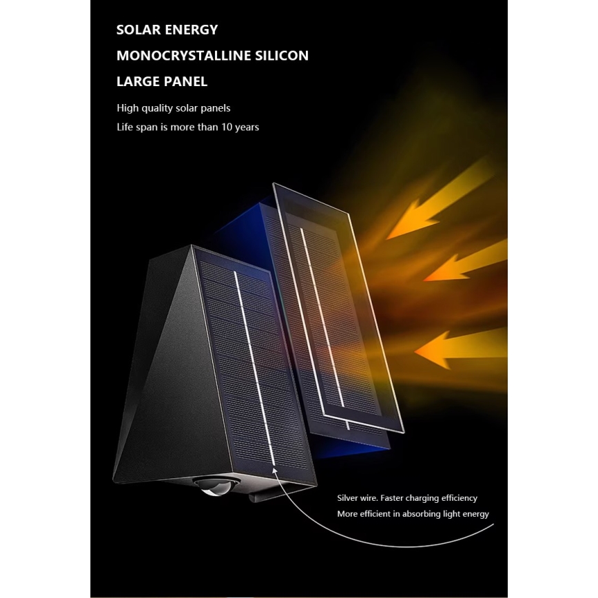 Brilagi - LED sieninis šviestuvas, įkraunamas saulės energija PYRAMID LED/2W/3,2V 1300 mAh IP54
