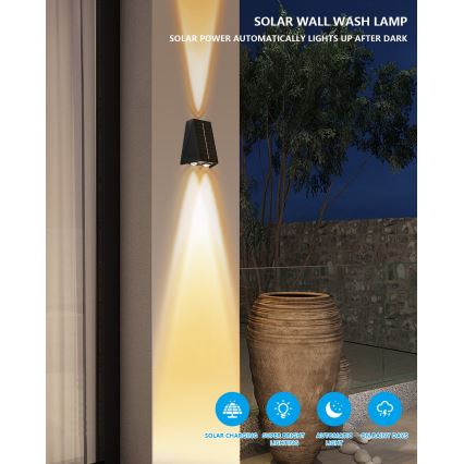 Brilagi - LED sieninis šviestuvas, įkraunamas saulės energija PYRAMID LED/2W/3,2V 1300 mAh IP54