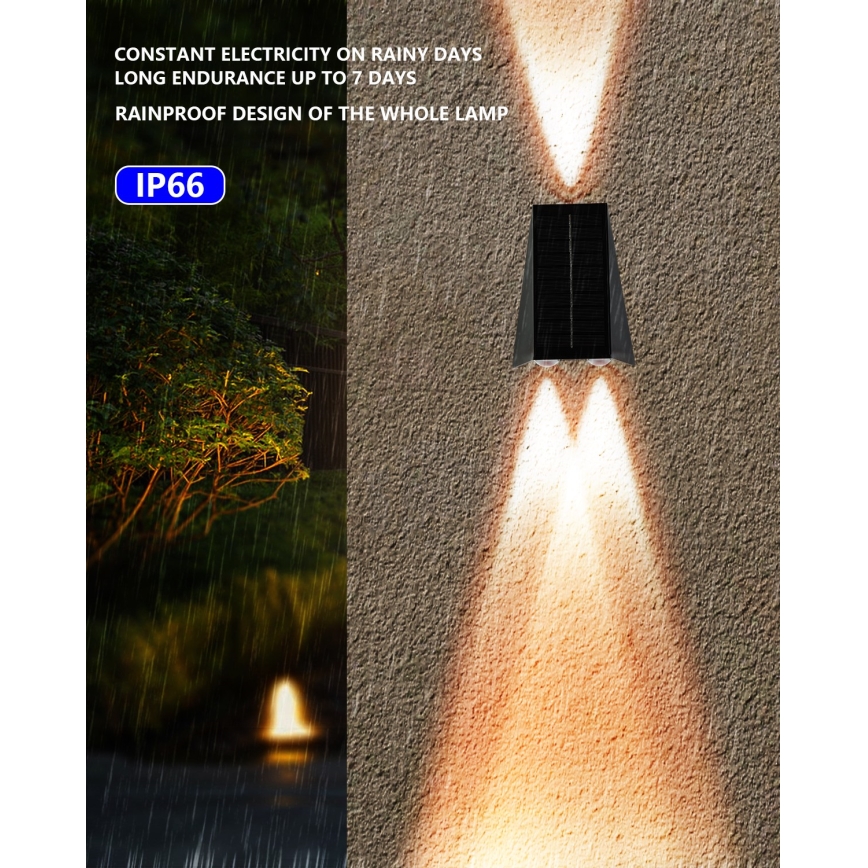 Brilagi - LED sieninis šviestuvas, įkraunamas saulės energija PYRAMID LED/2W/3,2V 1300 mAh IP54